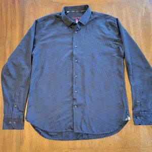 Visconti Black Blue & Black Paisley Button Down Shirt - Size XL